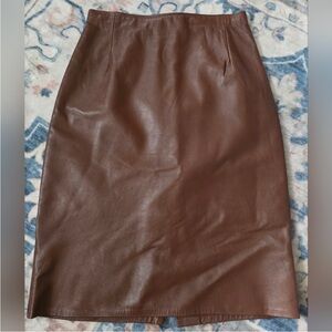 Vintage Womens Firenze Brown 100% Genuine Leather Pencil Skirt Size 4